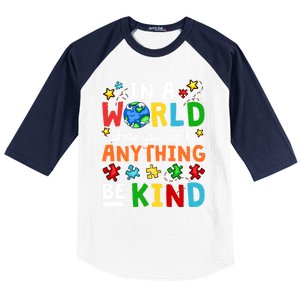 Autism Kindness Inspirational Be Kind Awareness Cute Gift Baseball Sleeve Shirt