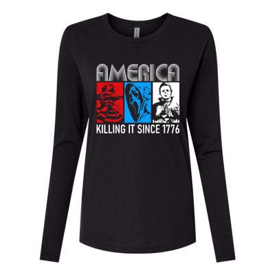 America Killing It Since 1776 Horror The Red White And Blue Womens Cotton Relaxed Long Sleeve T-Shirt