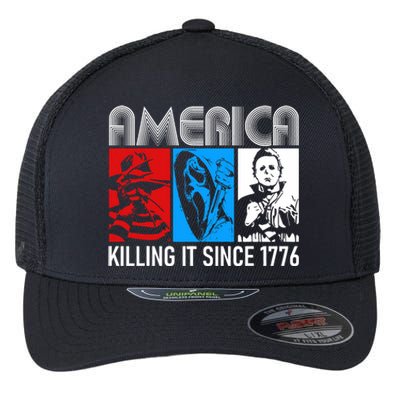 America Killing It Since 1776 Horror The Red White And Blue Flexfit Unipanel Trucker Cap