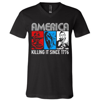 America Killing It Since 1776 Horror The Red White And Blue V-Neck T-Shirt
