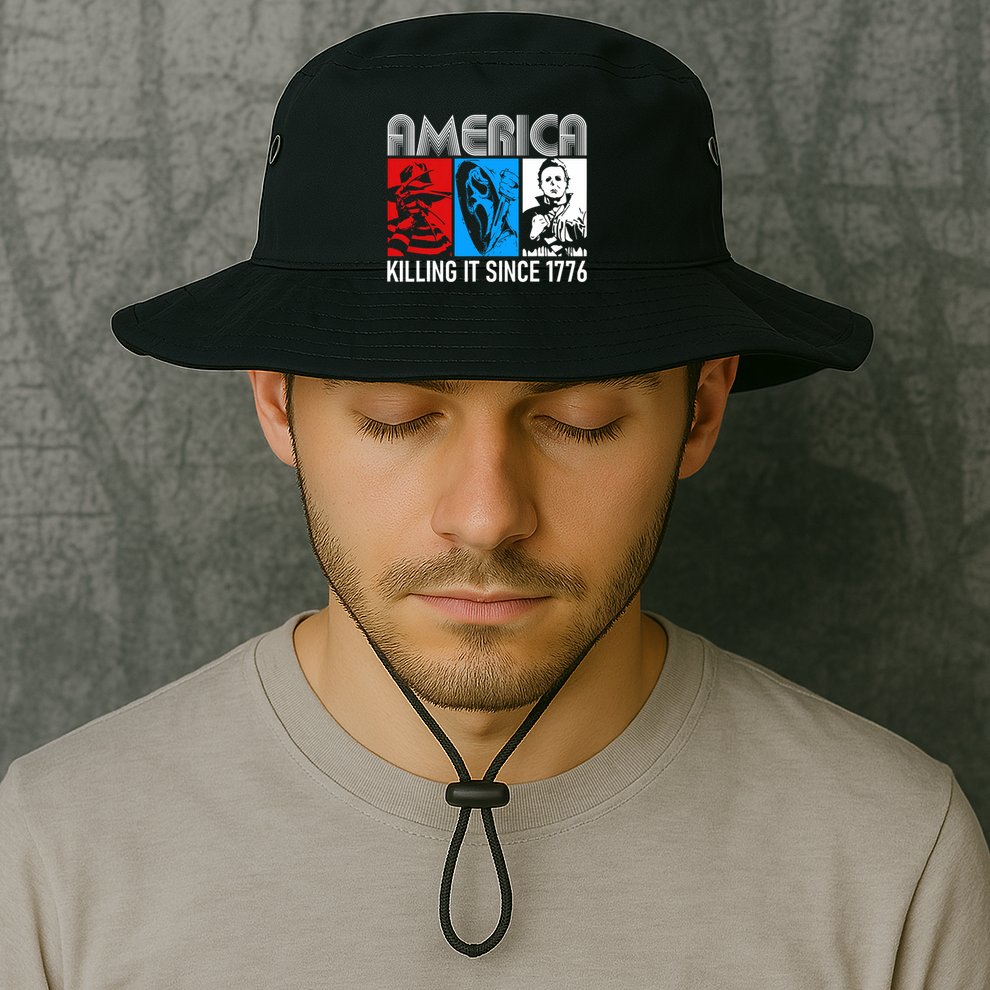 America Killing It Since 1776 Horror The Red White And Blue Bucket Hat