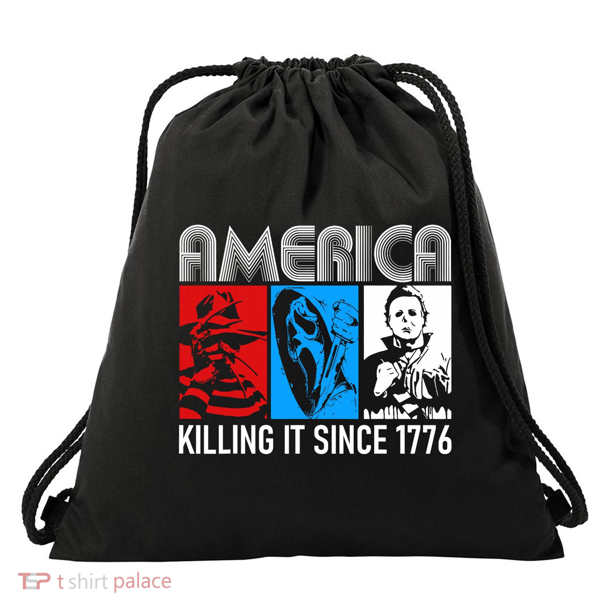 America Killing It Since 1776 Horror The Red White And Blue Drawstring Bag