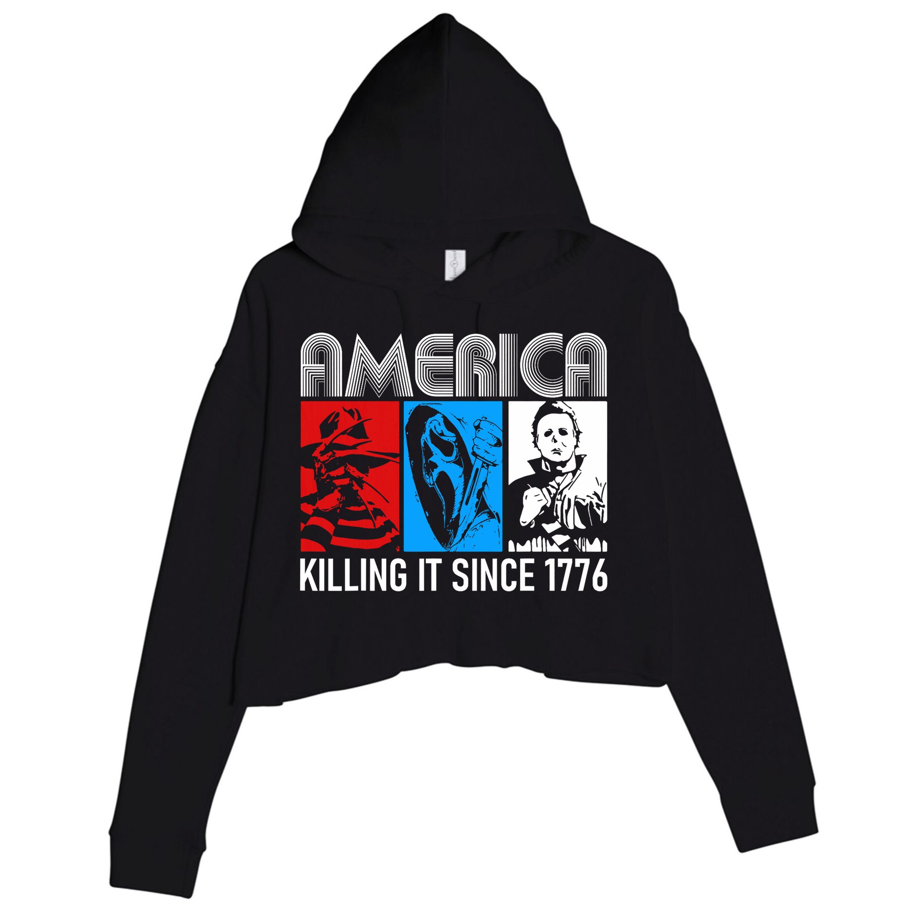 America Killing It Since 1776 Horror The Red White And Blue Crop Fleece Hoodie