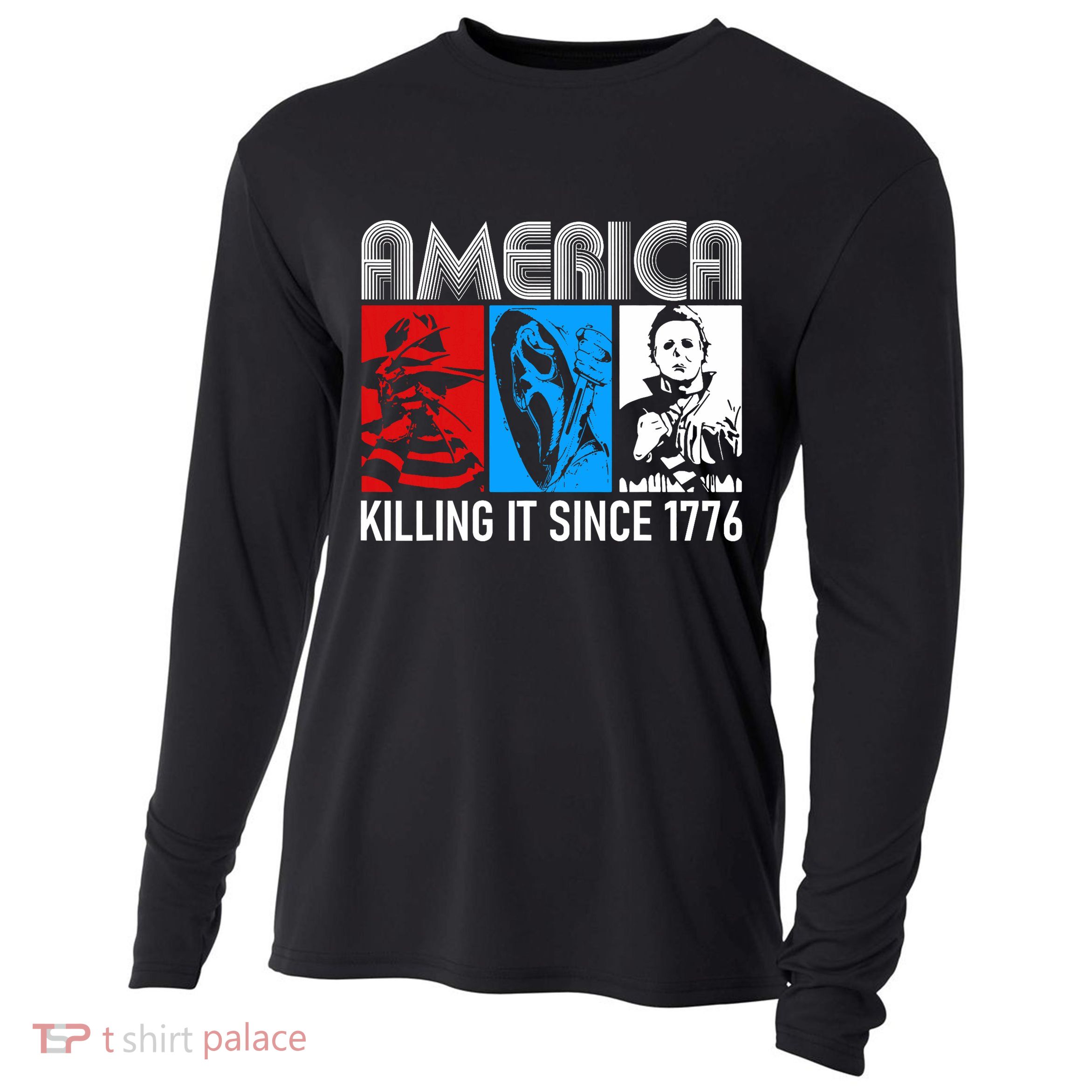 America Killing It Since 1776 Horror The Red White And Blue Cooling Performance Long Sleeve Crew