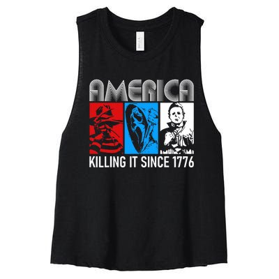 America Killing It Since 1776 Horror The Red White And Blue Women's Racerback Cropped Tank