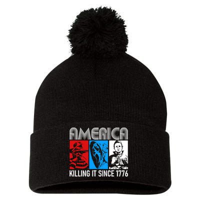 America Killing It Since 1776 Horror The Red White And Blue Pom Pom 12in Knit Beanie