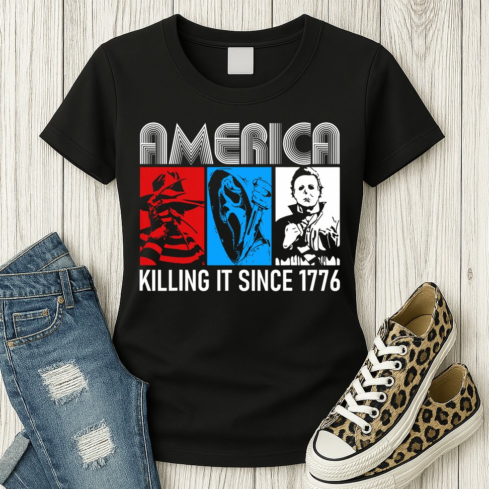 America Killing It Since 1776 Horror The Red White And Blue Womens T-Shirt