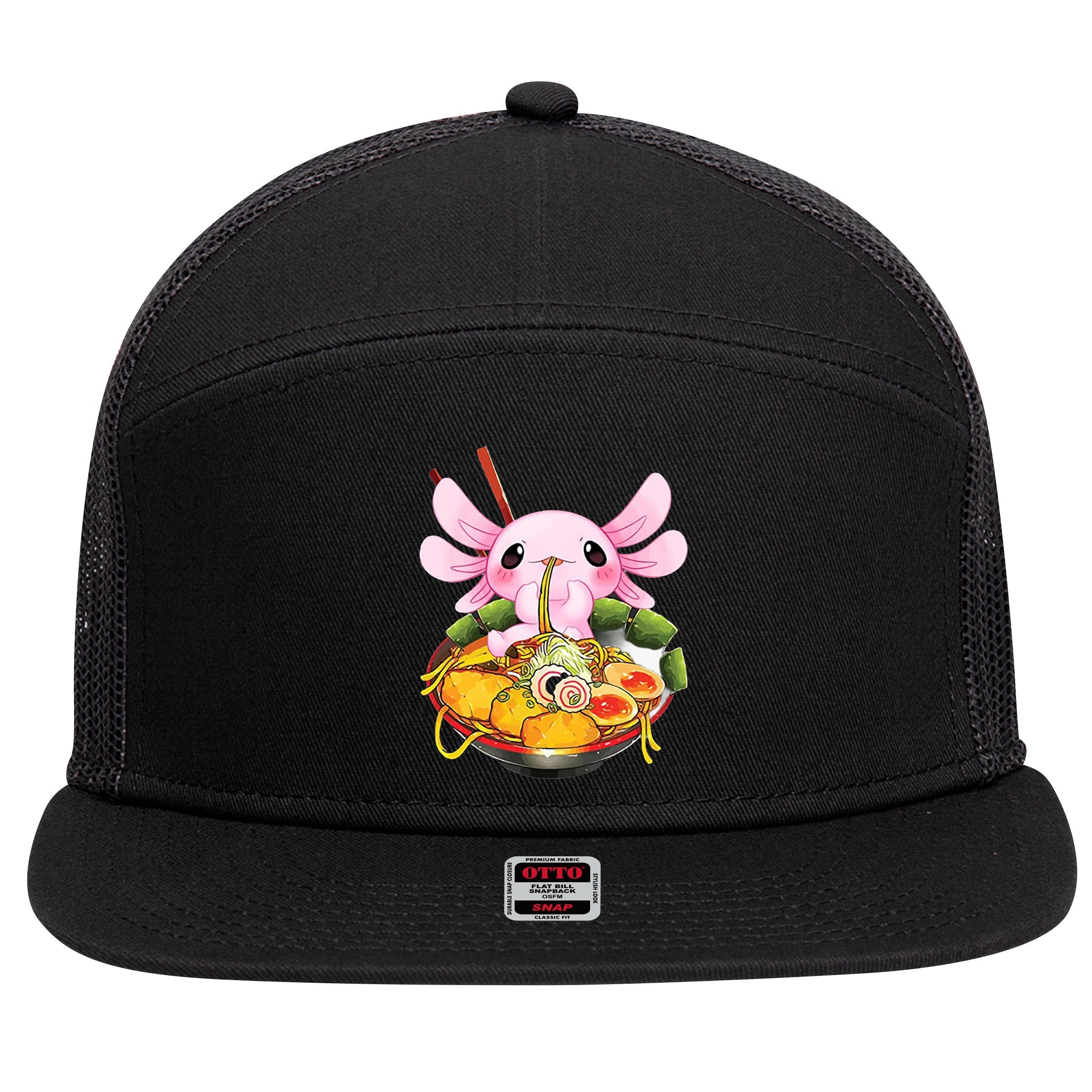 Axolotl Kawaii Japanese Food 7 Panel Mesh Trucker Snapback Hat