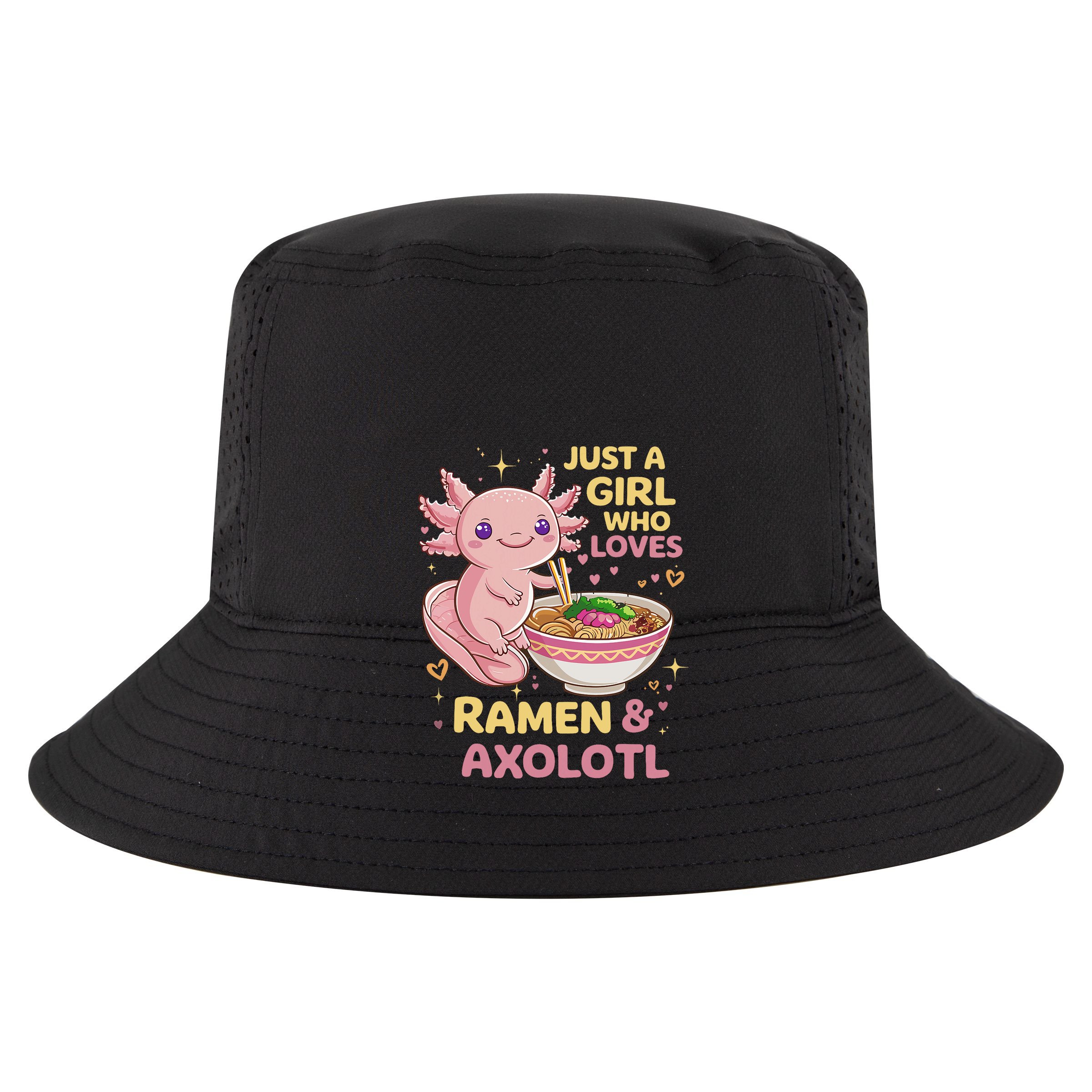 Axolotl Kawaii Just A Girl Who Loves Ramen And Axolotls 7 Panel Mesh Trucker Snapback Hat