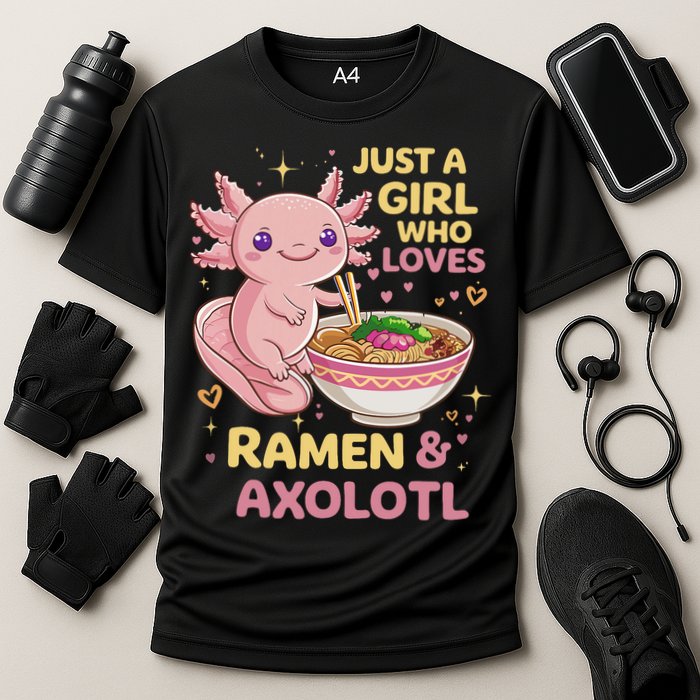 Axolotl Kawaii Just A Girl Who Loves Ramen And Axolotls Cooling Performance Crew T-Shirt