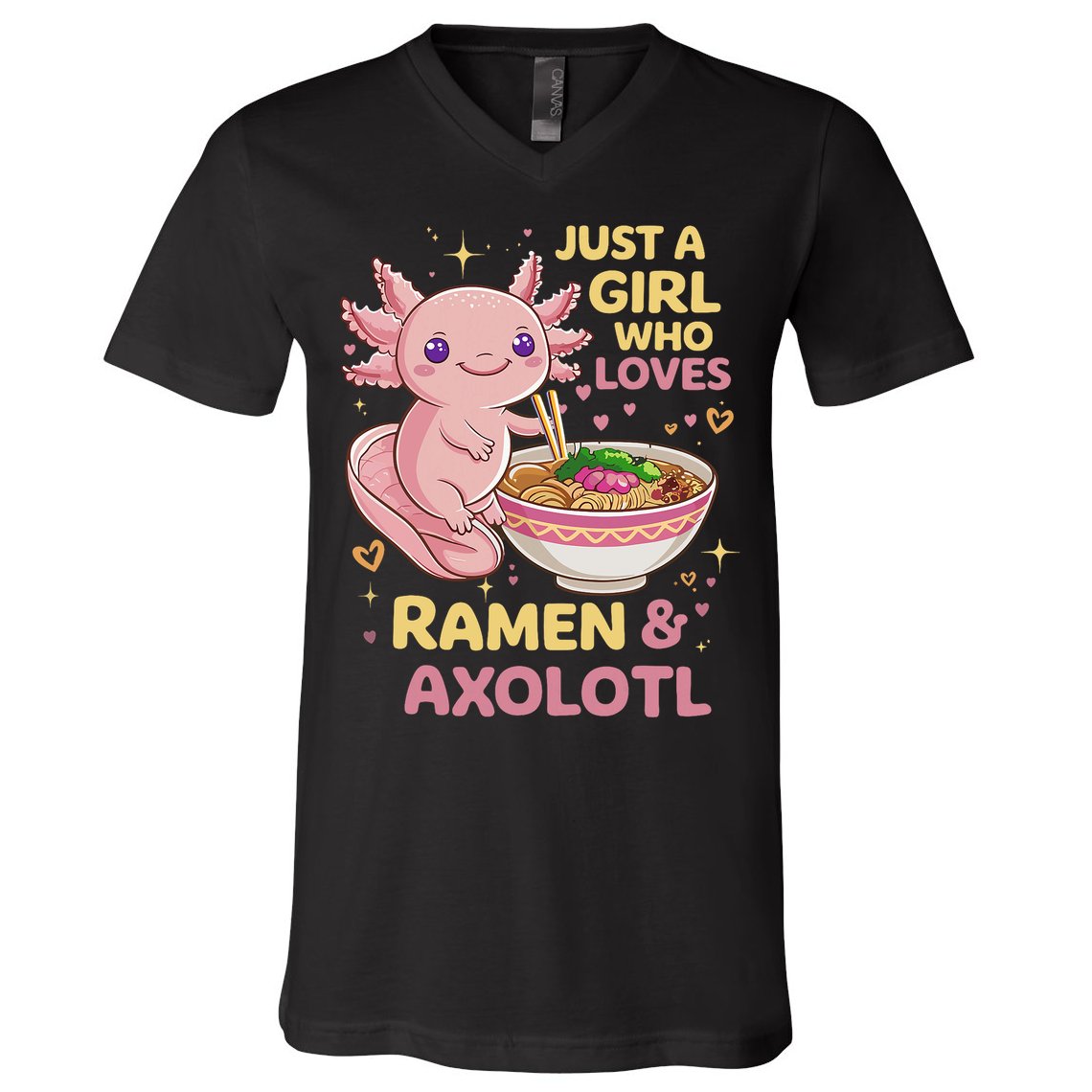 Axolotl Kawaii Just A Girl Who Loves Ramen And Axolotls V-Neck T-Shirt