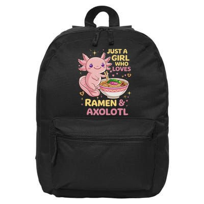 Axolotl Kawaii Just A Girl Who Loves Ramen And Axolotls 16 in Basic Backpack