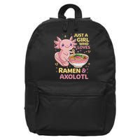 Axolotl Kawaii Just A Girl Who Loves Ramen And Axolotls 16 in Basic Backpack