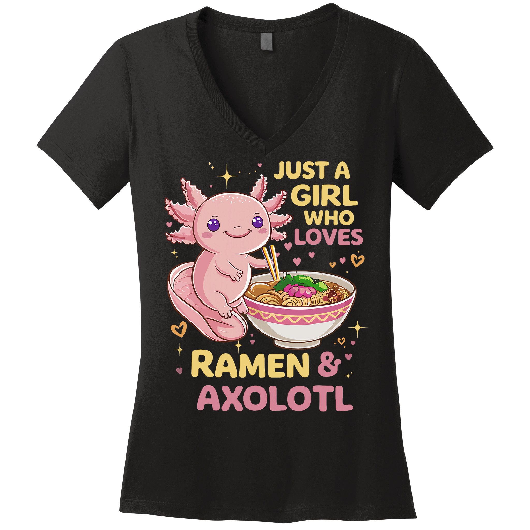 Axolotl Kawaii Just A Girl Who Loves Ramen And Axolotls Women's V-Neck T-Shirt
