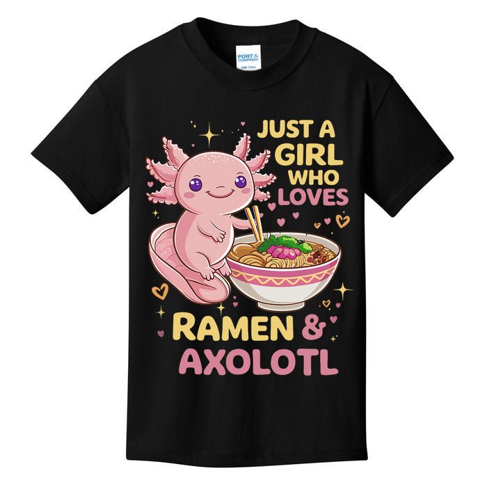 Axolotl Kawaii Just A Girl Who Loves Ramen And Axolotls Kids T-Shirt