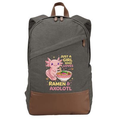 Axolotl Kawaii Just A Girl Who Loves Ramen And Axolotls Cotton Canvas Backpack