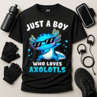 Axolotl Kawaii Just A Boy Who Loves Axolotls Dabbing Axolotl Performance Shirt