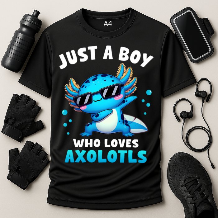 Axolotl Kawaii Just A Boy Who Loves Axolotls Dabbing Axolotl Performance Shirt