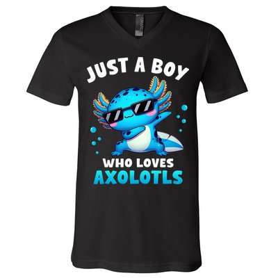 Axolotl Kawaii Just A Boy Who Loves Axolotls Dabbing Axolotl V-Neck T-Shirt