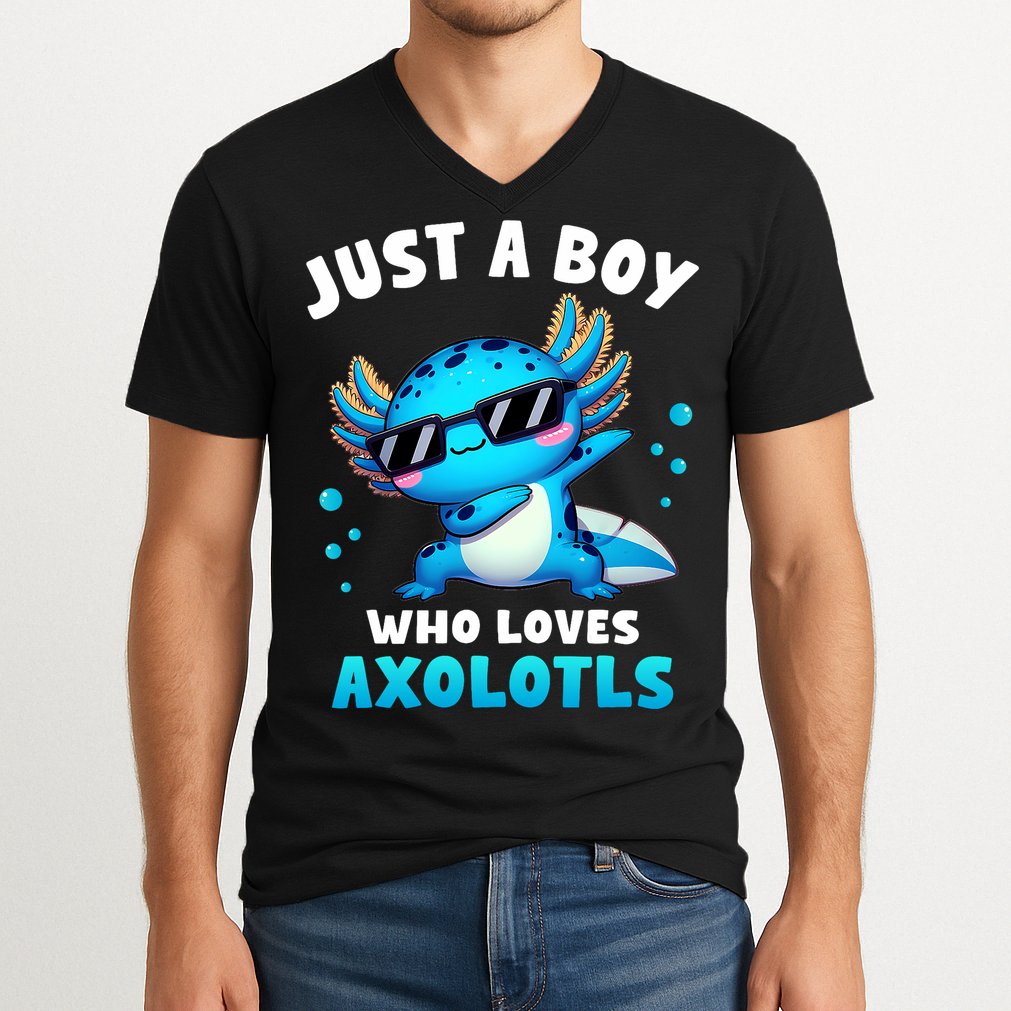 Axolotl Kawaii Just A Boy Who Loves Axolotls Dabbing Axolotl V-Neck T-Shirt