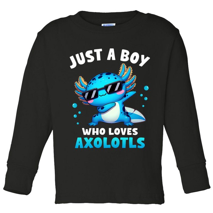 Axolotl Kawaii Just A Boy Who Loves Axolotls Dabbing Axolotl Toddler Long Sleeve Shirt