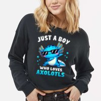 Axolotl Kawaii Just A Boy Who Loves Axolotls Dabbing Axolotl Cropped Pullover Crew