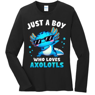 Axolotl Kawaii Just A Boy Who Loves Axolotls Dabbing Axolotl Ladies Long Sleeve Shirt