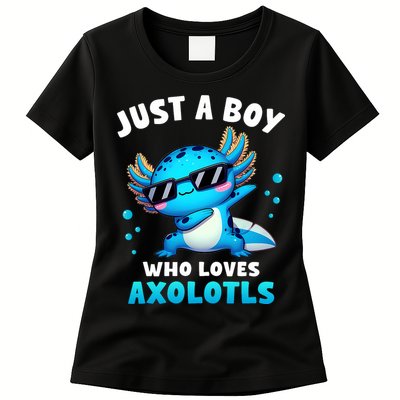 Axolotl Kawaii Just A Boy Who Loves Axolotls Dabbing Axolotl Womens T-Shirt