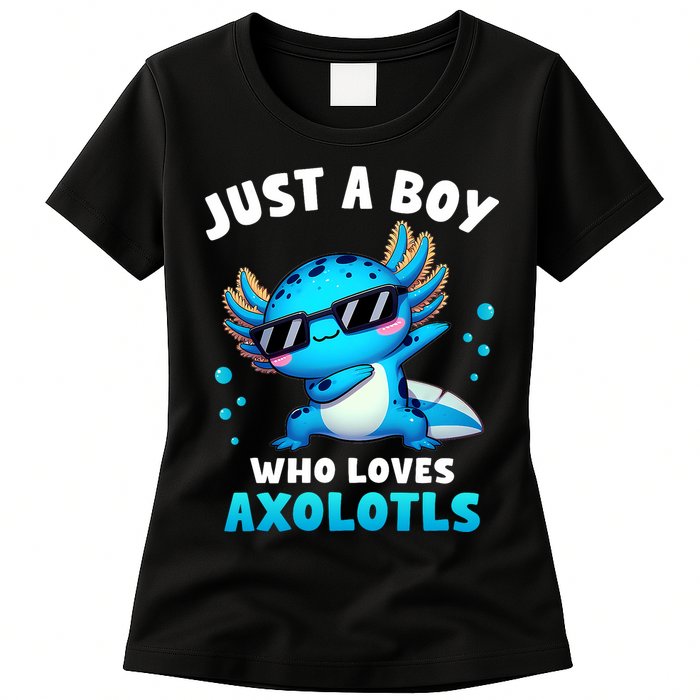Axolotl Kawaii Just A Boy Who Loves Axolotls Dabbing Axolotl Womens T-Shirt