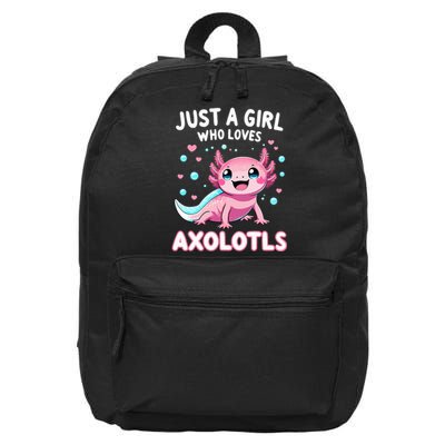 Axolotl Kawaii Just A Girl Who Loves Axolotls 16 in Basic Backpack