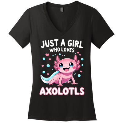 Axolotl Kawaii Just A Girl Who Loves Axolotls Women's V-Neck T-Shirt