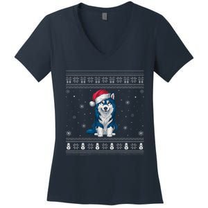 Alaskan Klee Kai Dog Loversanta Ugly Xmas Sweater Women's V-Neck T-Shirt