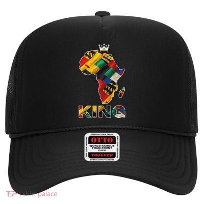 African King Map Kente Black History Month High Crown Mesh Back Trucker Hat
