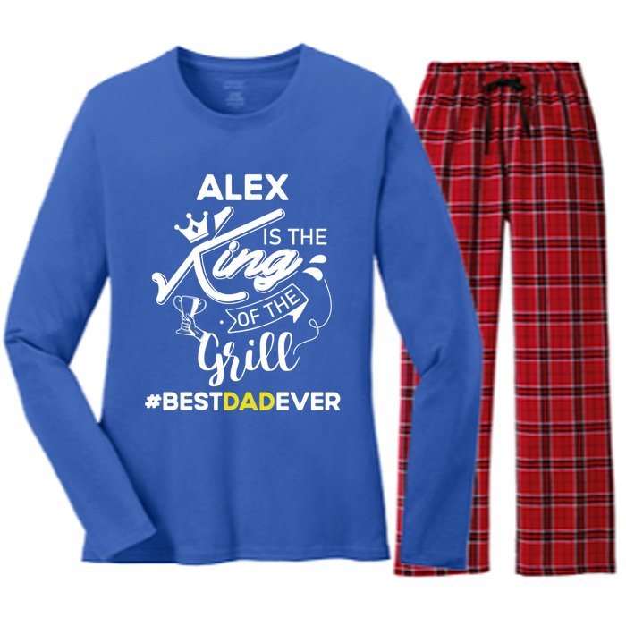 Alex King Of The Grill Best Dad Ever Fathers Day Gift Women's Long Sleeve Flannel Pajama Set 