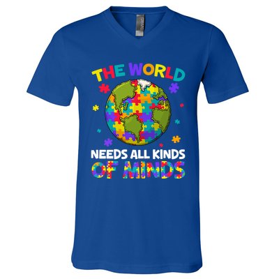 All Kinds Of Minds Autism Awareness Earth Day Autistic Gift V-Neck T-Shirt