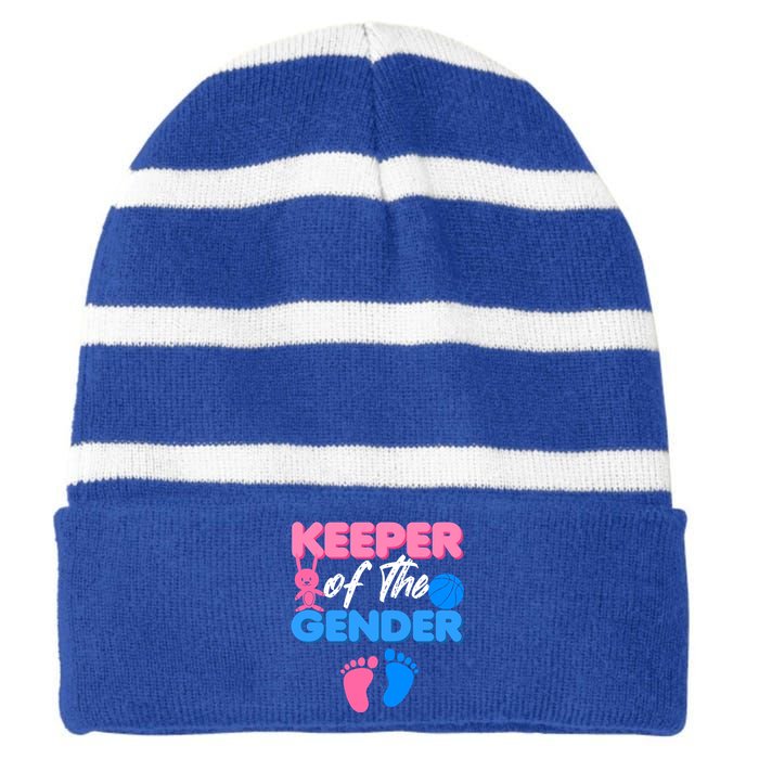 Announcet Keeper Of Gender Reveal Party Idea Baby Funny Gift Striped Beanie with Solid Band