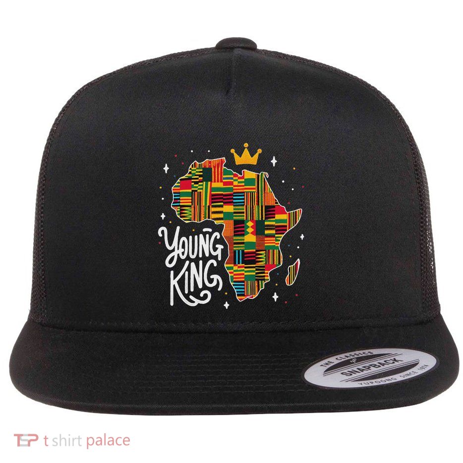 African Kente Print Clothes Young King Kente Flat Bill Trucker Hat