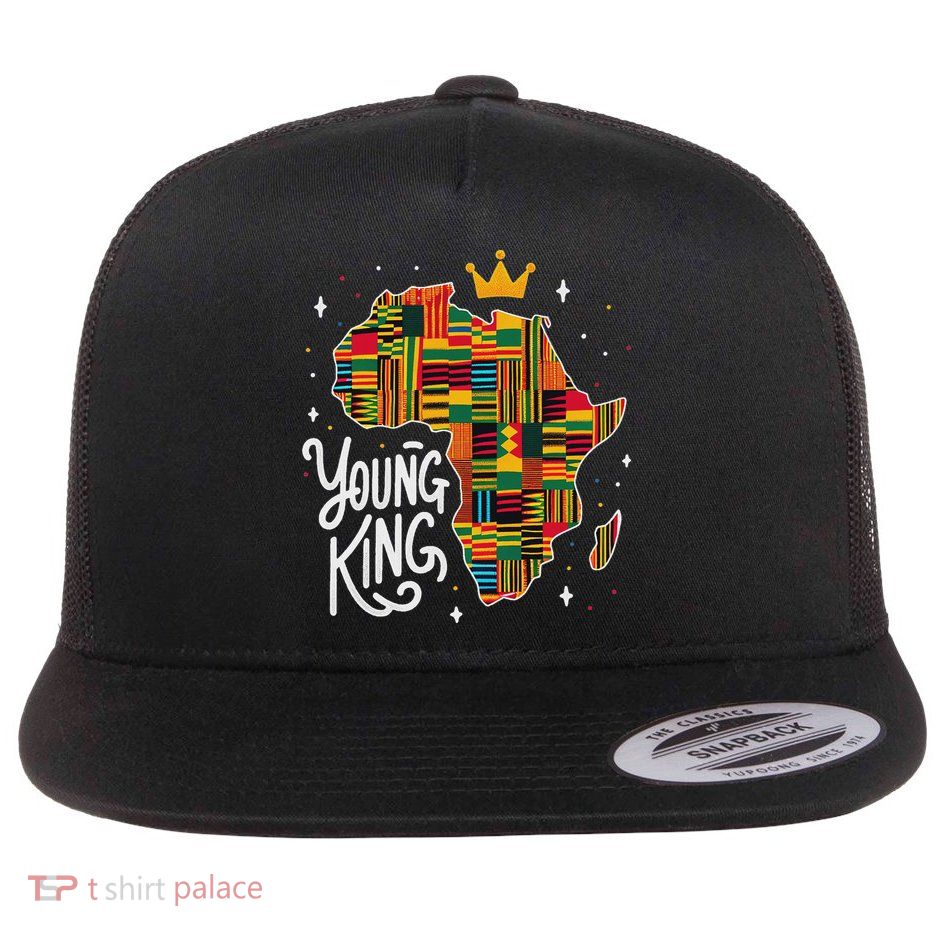 African Kente Print Clothes Young King Kente Flat Bill Trucker Hat