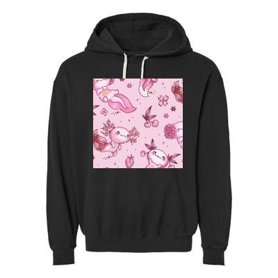 Axolotl Kawaii Pattern Garment-Dyed Fleece Hoodie