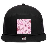 Axolotl Kawaii Pattern 7 Panel Mesh Trucker Snapback Hat