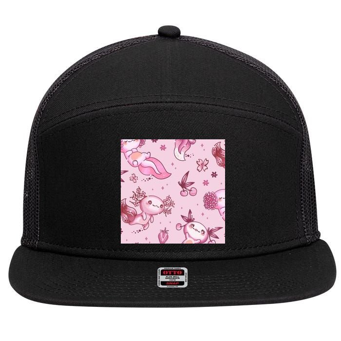 Axolotl Kawaii Pattern 7 Panel Mesh Trucker Snapback Hat