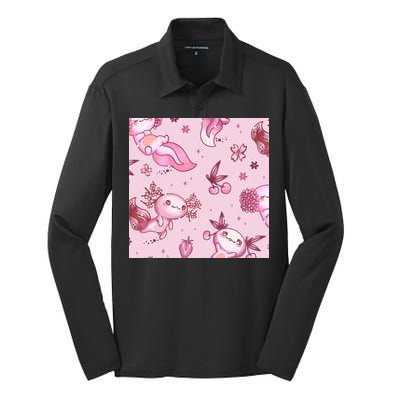 Axolotl Kawaii Pattern Silk Touch Performance Long Sleeve Polo