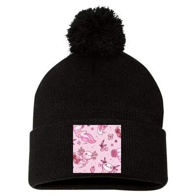 Axolotl Kawaii Pattern Pom Pom 12in Knit Beanie