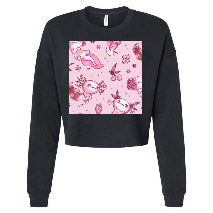 Axolotl Kawaii Pattern Cropped Pullover Crew