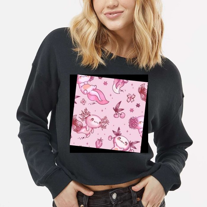Axolotl Kawaii Pattern Cropped Pullover Crew