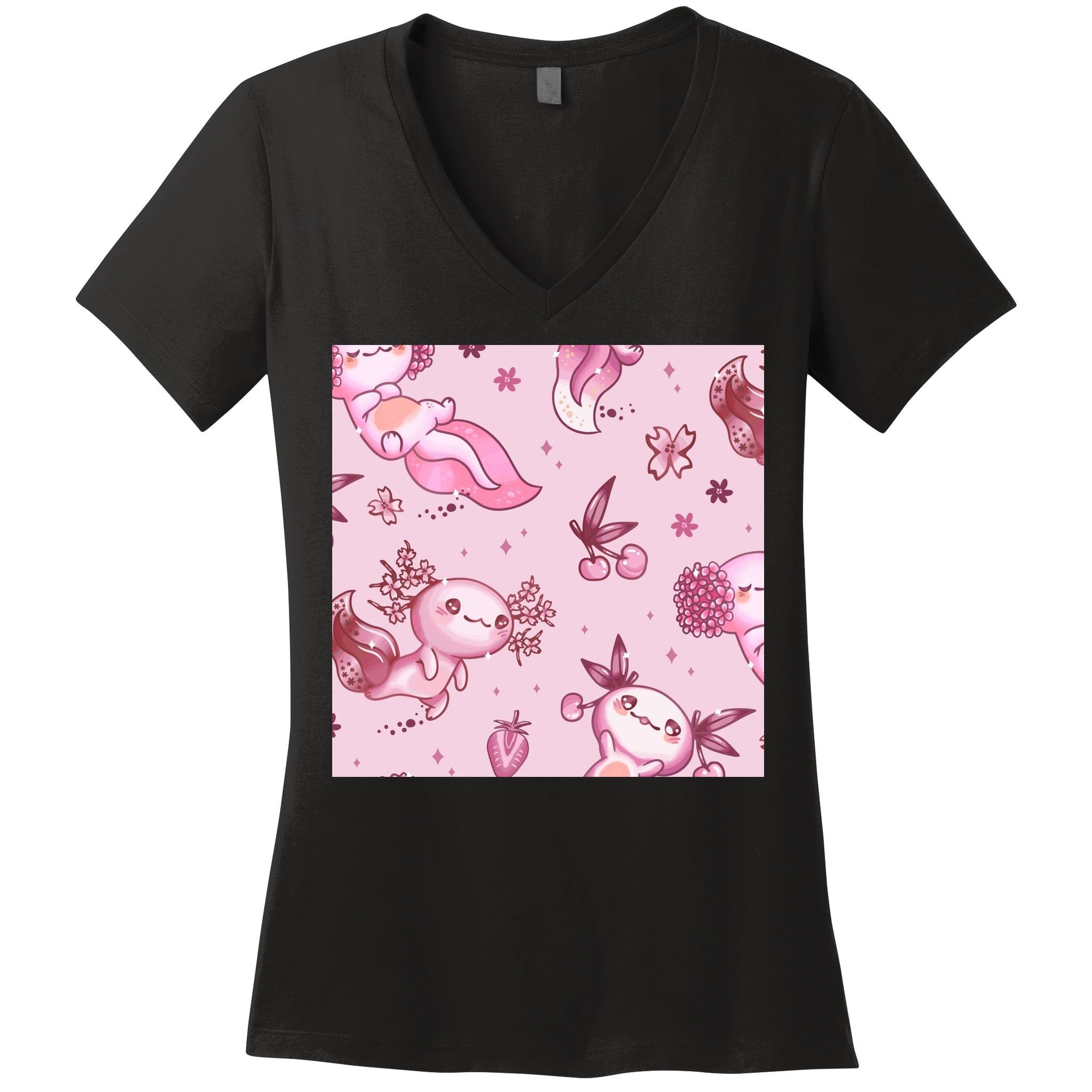 Axolotl Kawaii Pattern Women's V-Neck T-Shirt