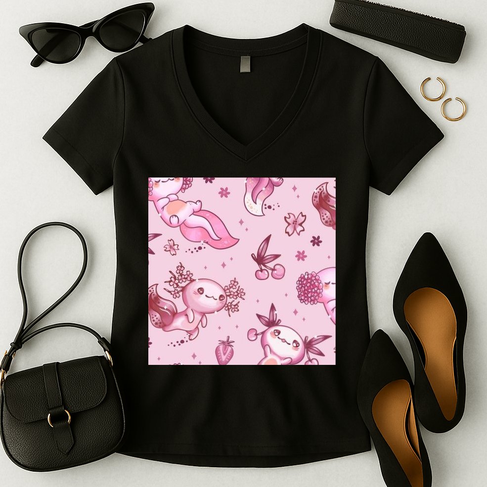 Axolotl Kawaii Pattern Women's V-Neck T-Shirt
