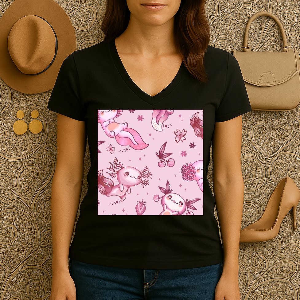 Axolotl Kawaii Pattern Women's V-Neck T-Shirt