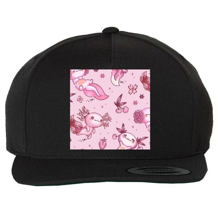 Axolotl Kawaii Pattern Wool Snapback Cap
