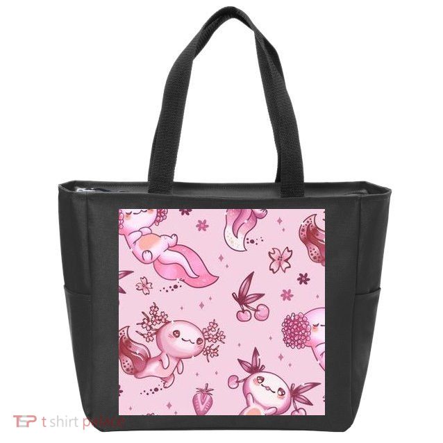 Axolotl Kawaii Pattern Zip Tote Bag